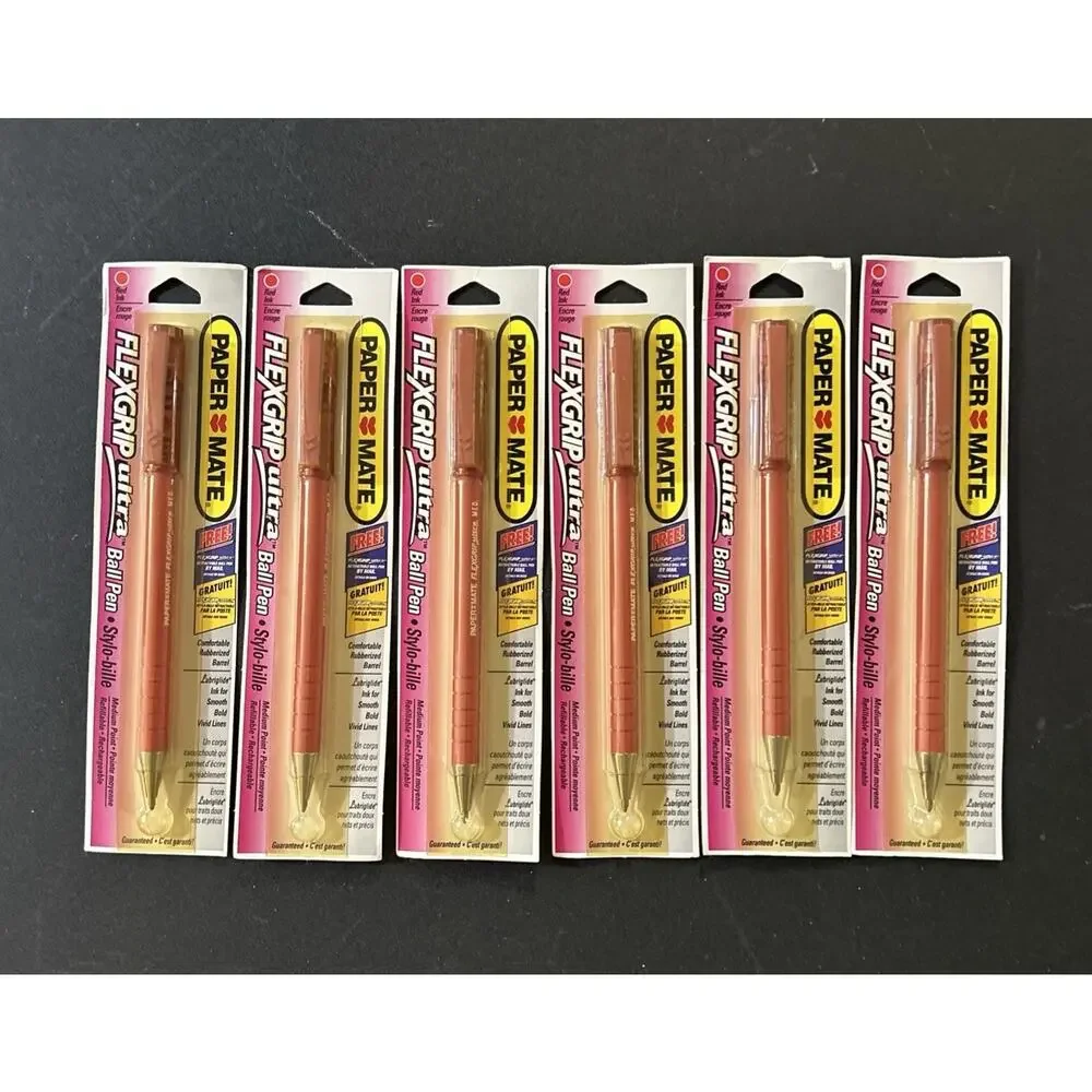 Paper Mate Double Heart Pens LOT OF 6 FlexGrip Ultra Ball Point 1995 Red Ink New